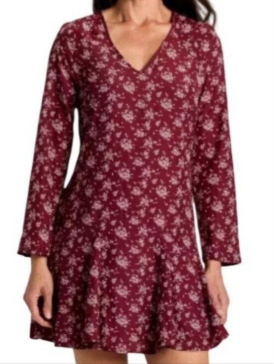 Universal Thread Dresses & Skirts - Universal Thread Burgundy Red Floral Long Sleeve Tie Back Mini Dress NWT 2X